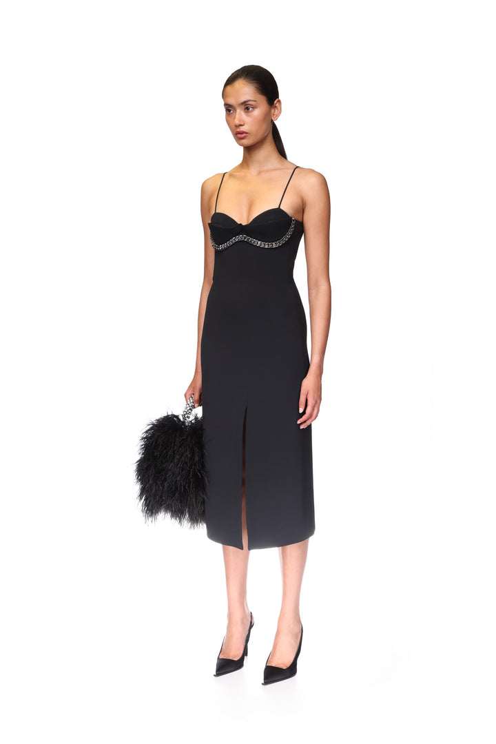 BALCONETTE BRA & CHUNKY CHAIN TRIM MIDI DRESS