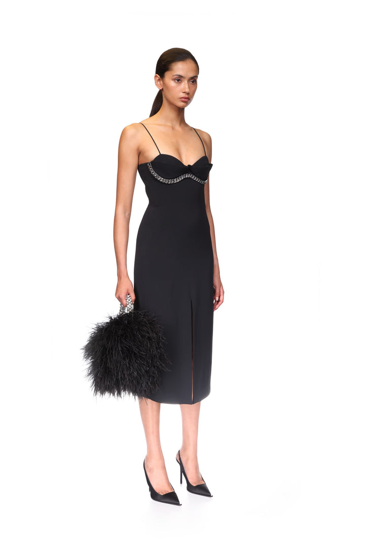 BALCONETTE BRA & CHUNKY CHAIN TRIM MIDI DRESS