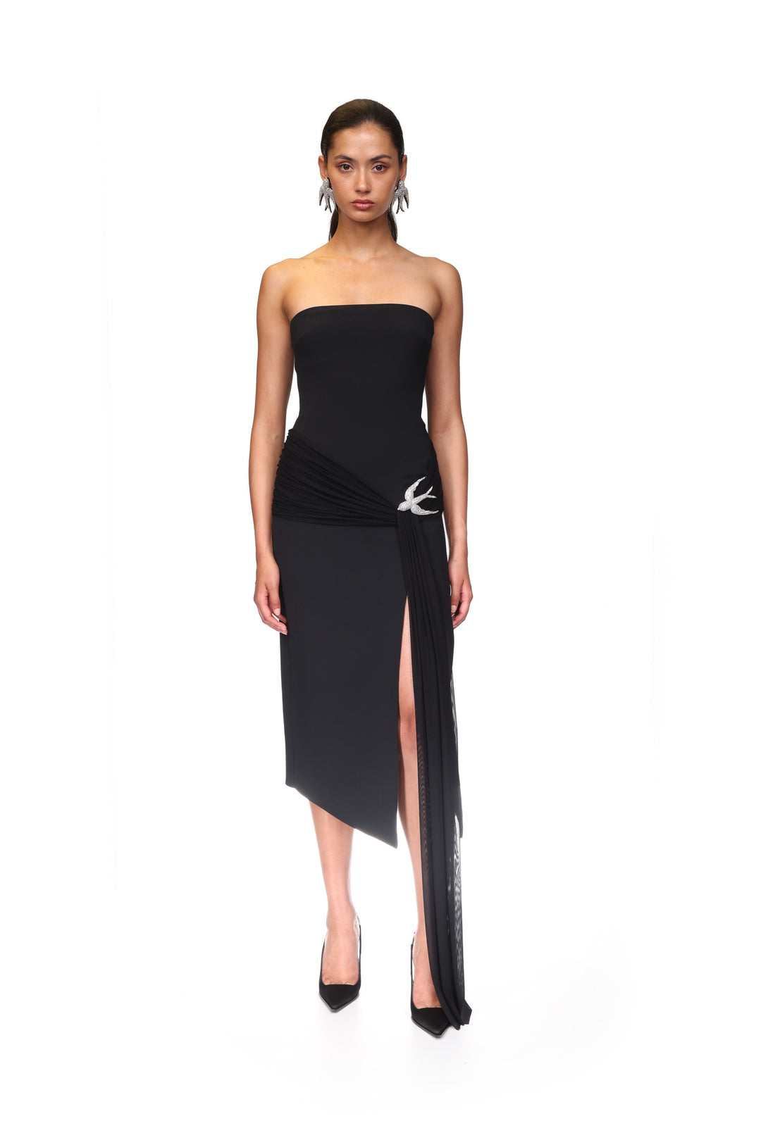 SLEEVELESS MIDI DRESS WITH CRYSTAL HUMMINGBIRD
