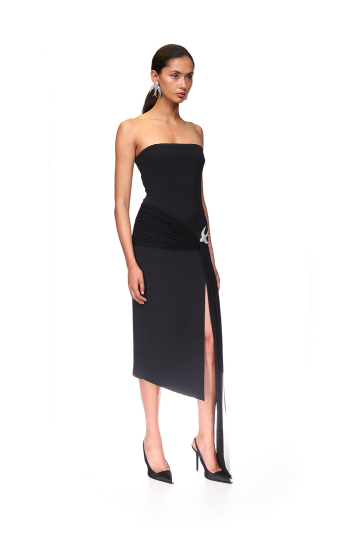 SLEEVELESS MIDI DRESS WITH CRYSTAL HUMMINGBIRD
