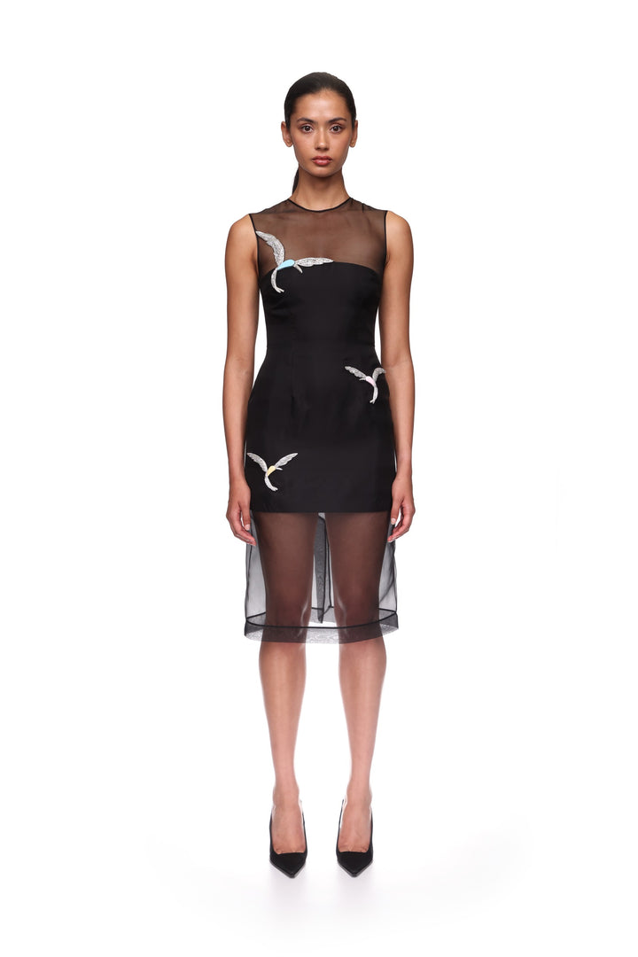 ORGANZA MIDI DRESS WITH CRYSTAL HUMMINGBIRDS