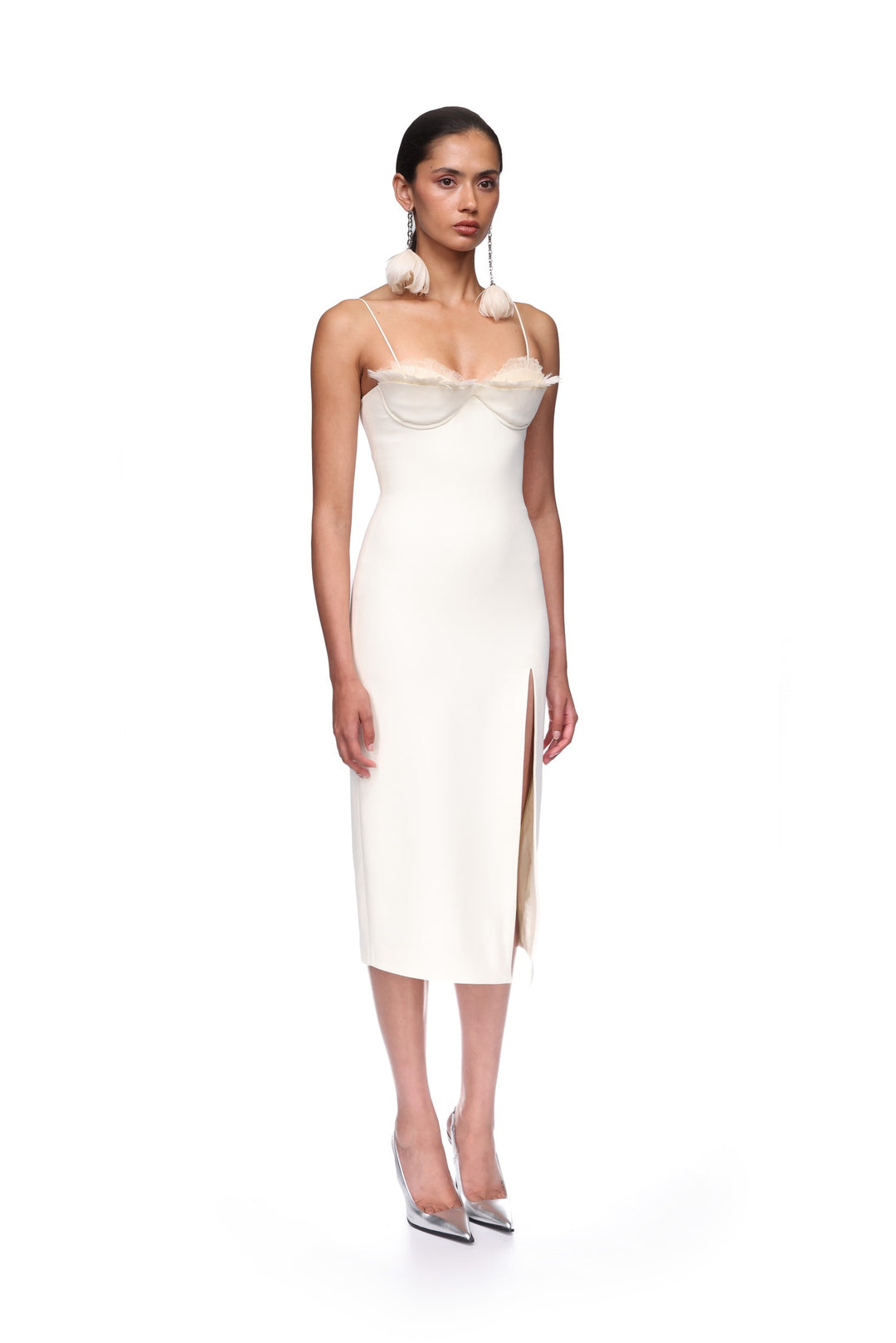 RUFFLE&FEATHER BALCONETTE BRA OPEN LEG MIDI DRESS
