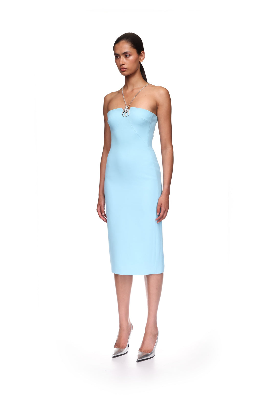 CRYSTAL CHAIN AND SWALLOW MIDI DRESS