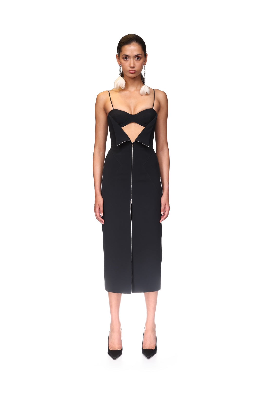 METAL ZIP AND BRA DETAIL MIDI DRESS