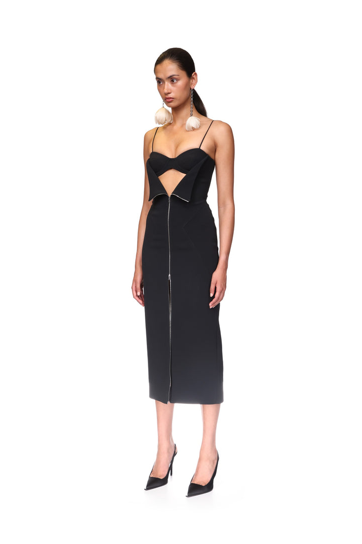 METAL ZIP AND BRA DETAIL MIDI DRESS