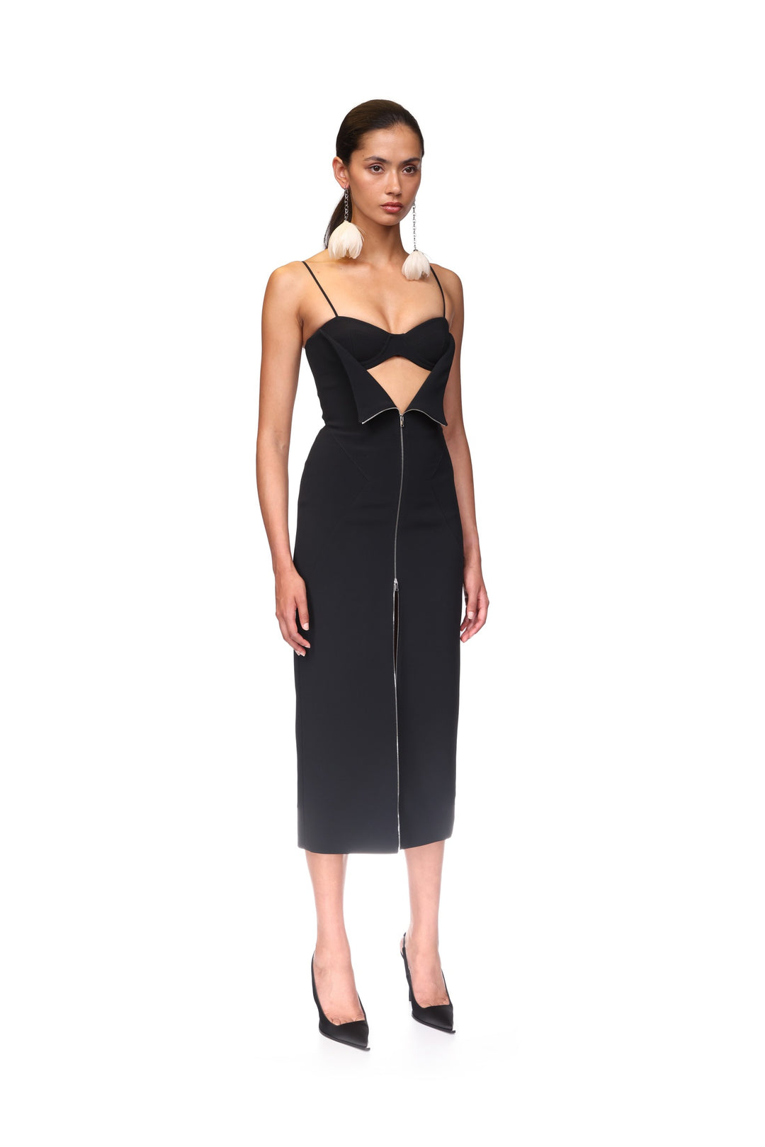 METAL ZIP AND BRA DETAIL MIDI DRESS