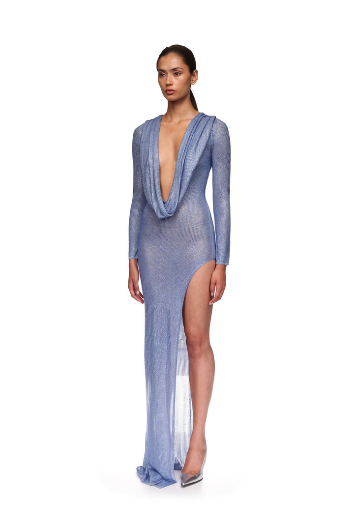 PLUNGE NECKLINE RHINESTONE GOWN