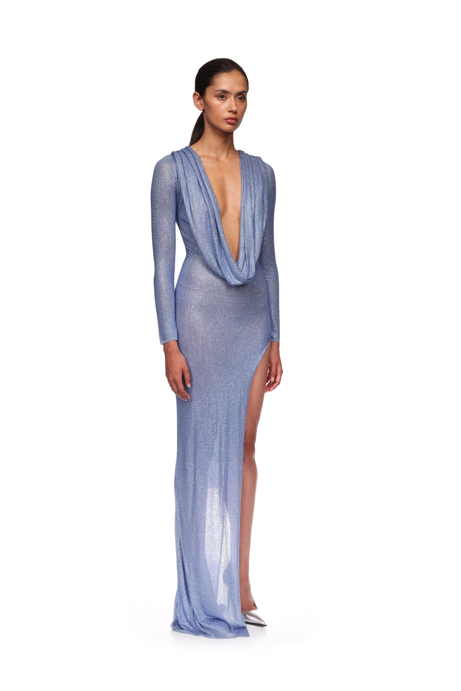 ワンピース DAVID KOMA Women Dresses RE25DK58D BL SI BLUE Light blue fringe-detailed midi dress David Koma - women