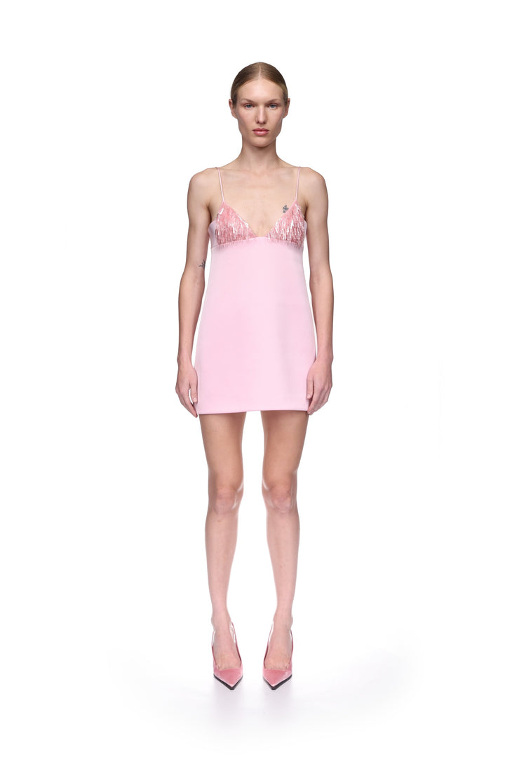 TRIANGLE BRA EMBROIDERY MINI DRESS