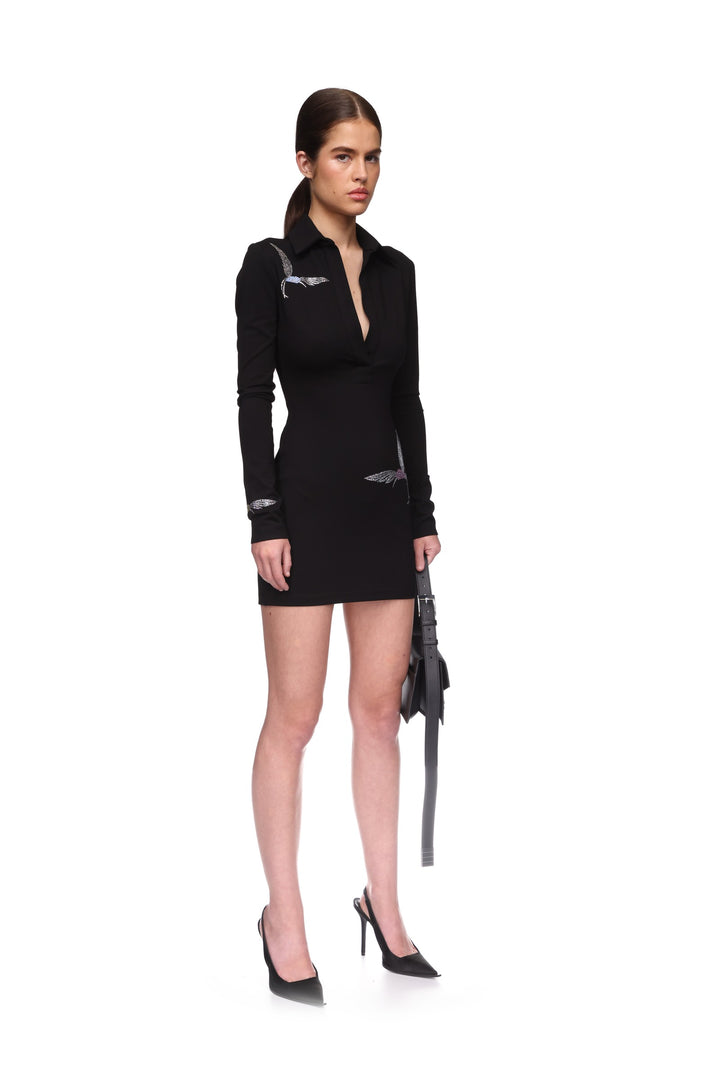 HUMMINGBIRD RHINESTONE DETAIL POLO DRESS