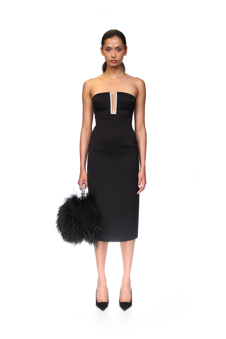 RECTANGLE CRYSTAL EMBROIDERY DETAIL MIDI DRESS