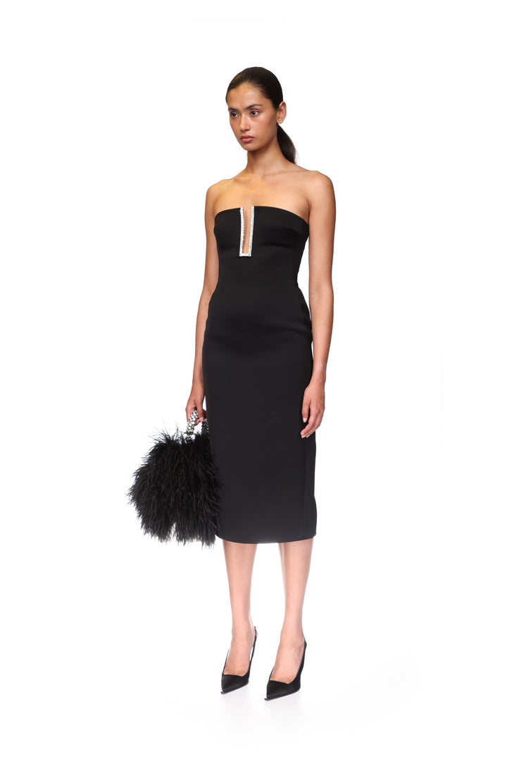 RECTANGLE CRYSTAL EMBROIDERY DETAIL MIDI DRESS