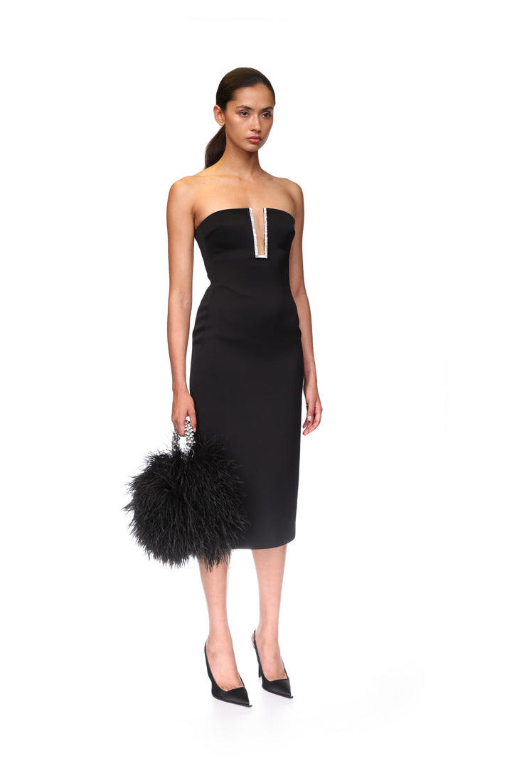 RECTANGLE CRYSTAL EMBROIDERY DETAIL MIDI DRESS