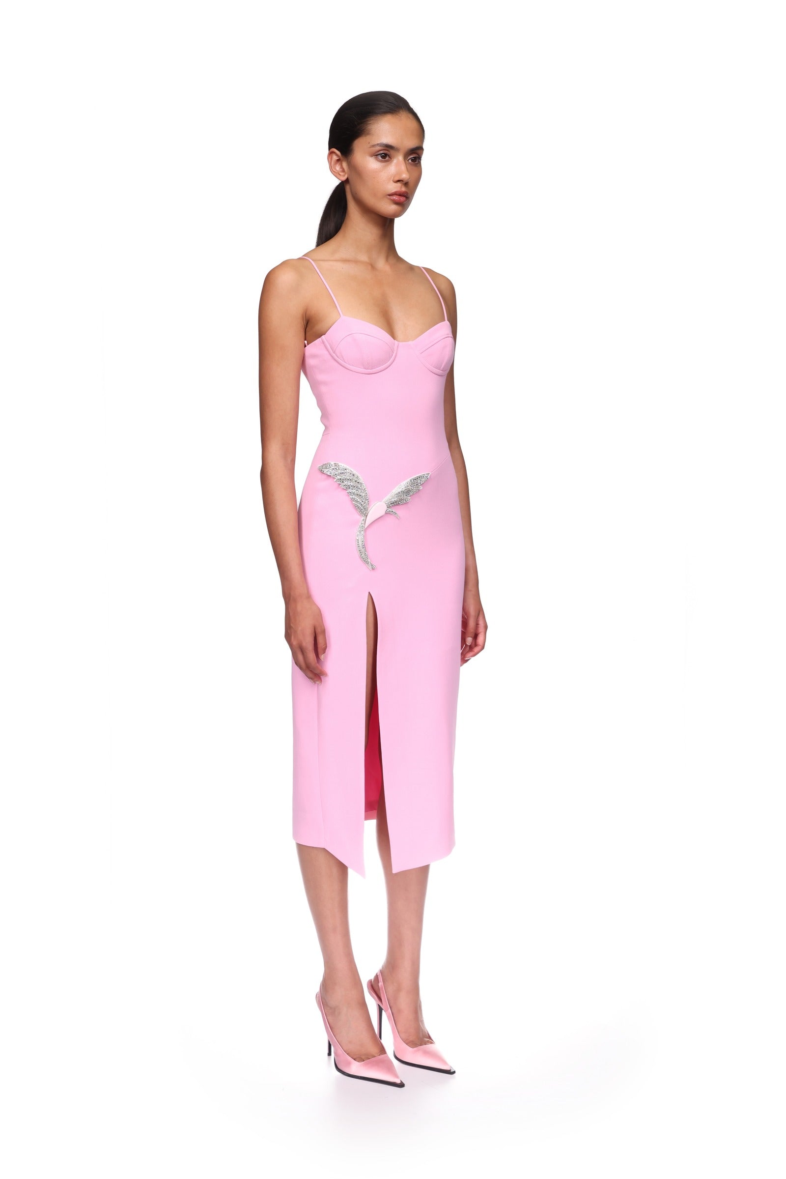 ワンピース Emily slit dress Pink Pink Appliques Mermaid Plunging V Halter Long Prom Dress