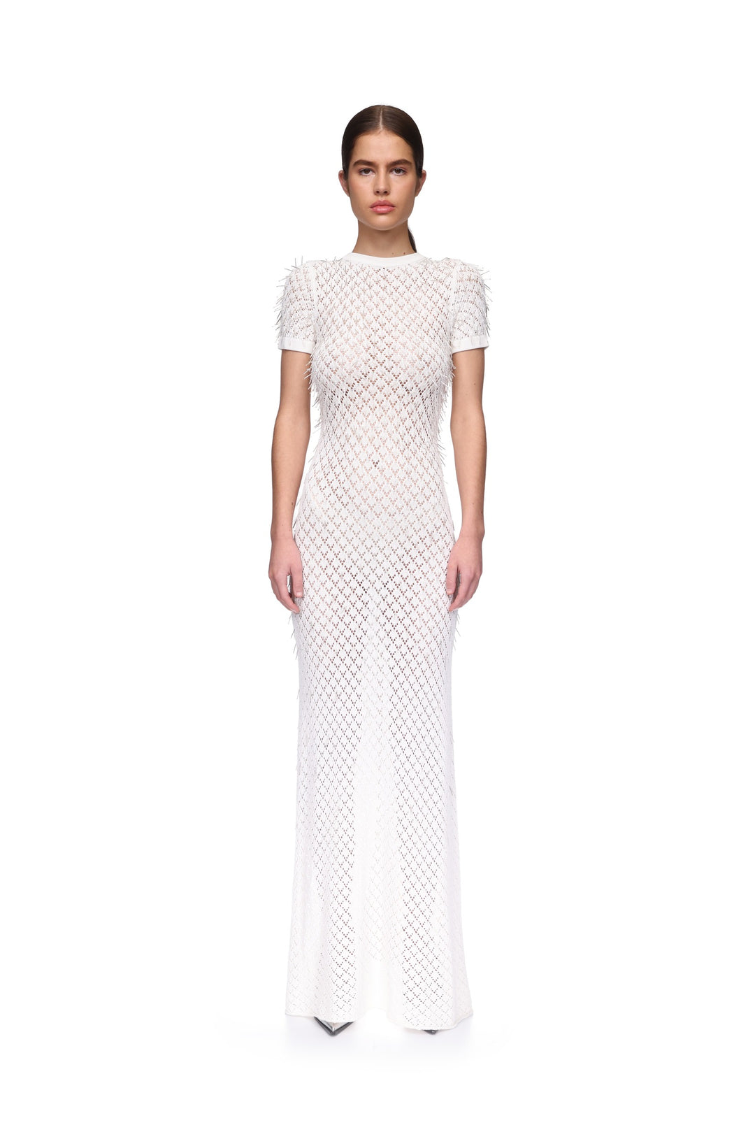GLASS BUGLE EMBROIDERED KNIT GOWN