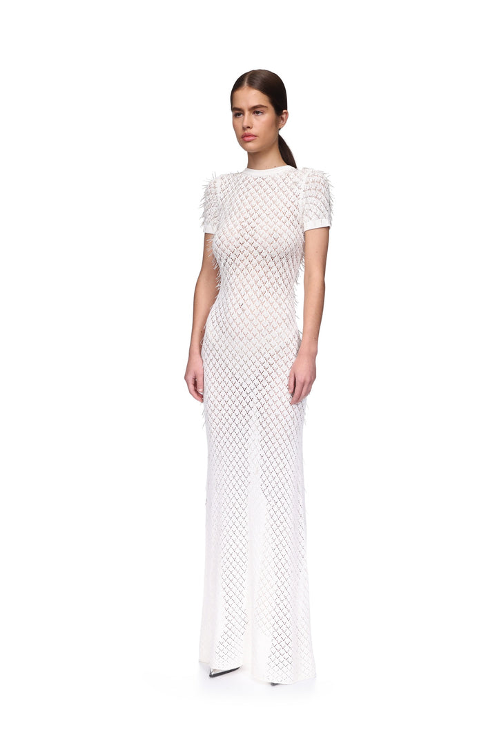 GLASS BUGLE EMBROIDERED KNIT GOWN