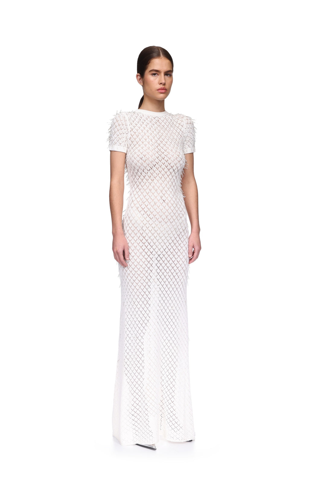 GLASS BUGLE EMBROIDERED KNIT GOWN