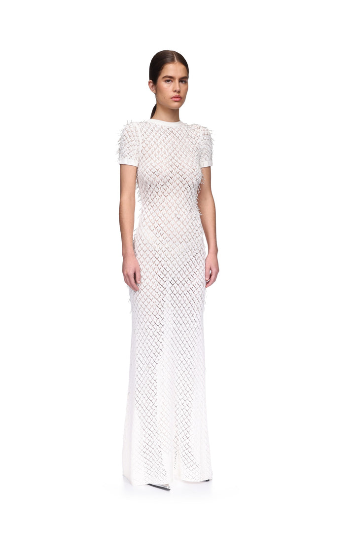 GLASS BUGLE EMBROIDERED KNIT GOWN