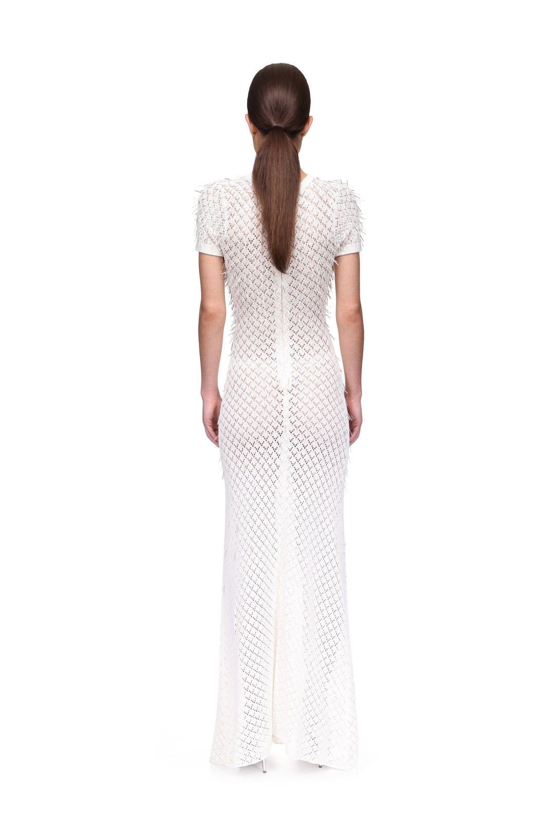 GLASS BUGLE EMBROIDERED KNIT GOWN