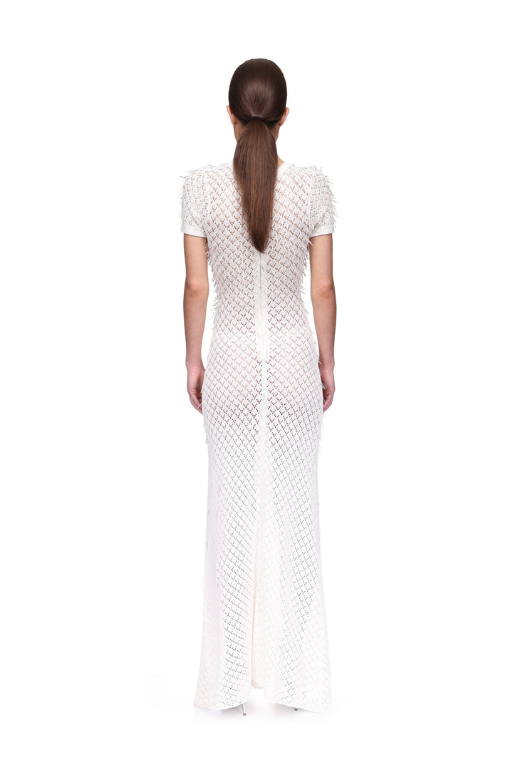 GLASS BUGLE EMBROIDERED KNIT GOWN
