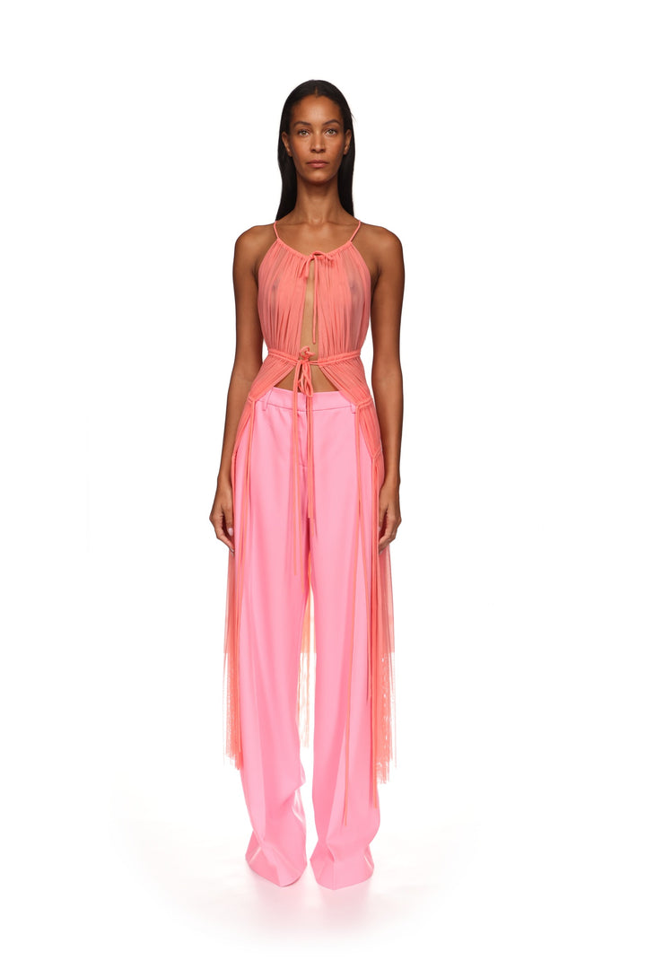 RUCHED HALTERNECK MESH TOP