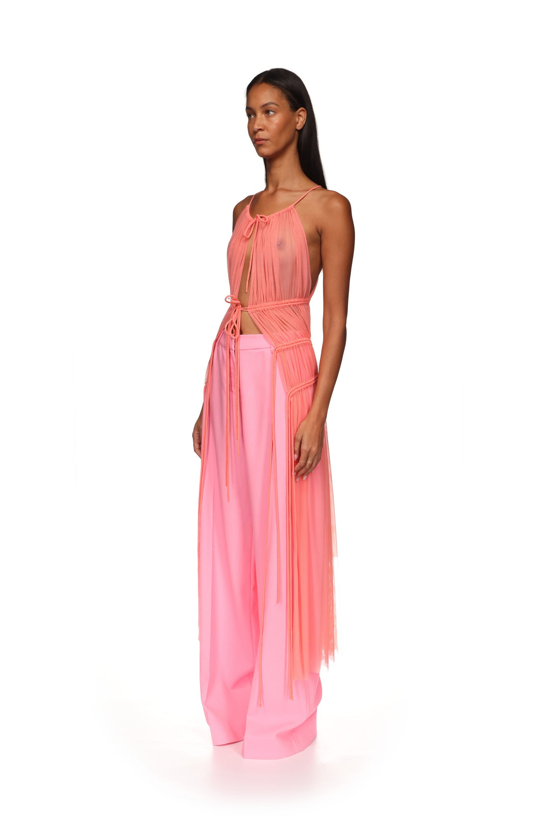 RUCHED HALTERNECK MESH TOP