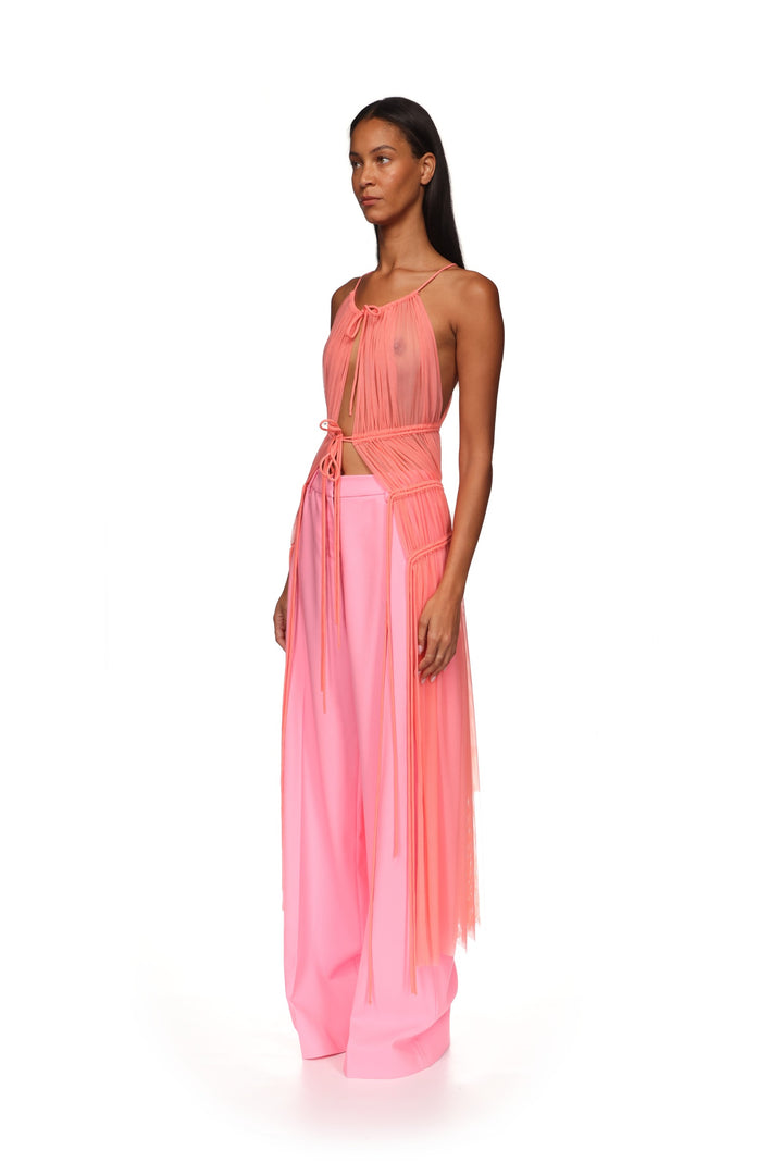 RUCHED HALTERNECK MESH TOP