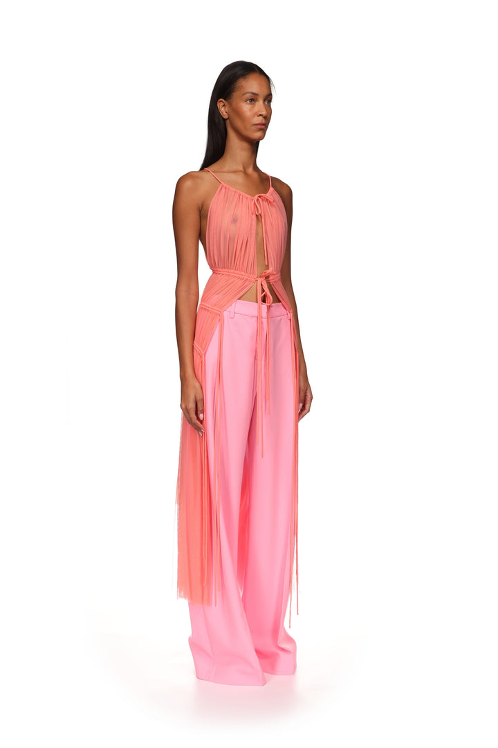 RUCHED HALTERNECK MESH TOP