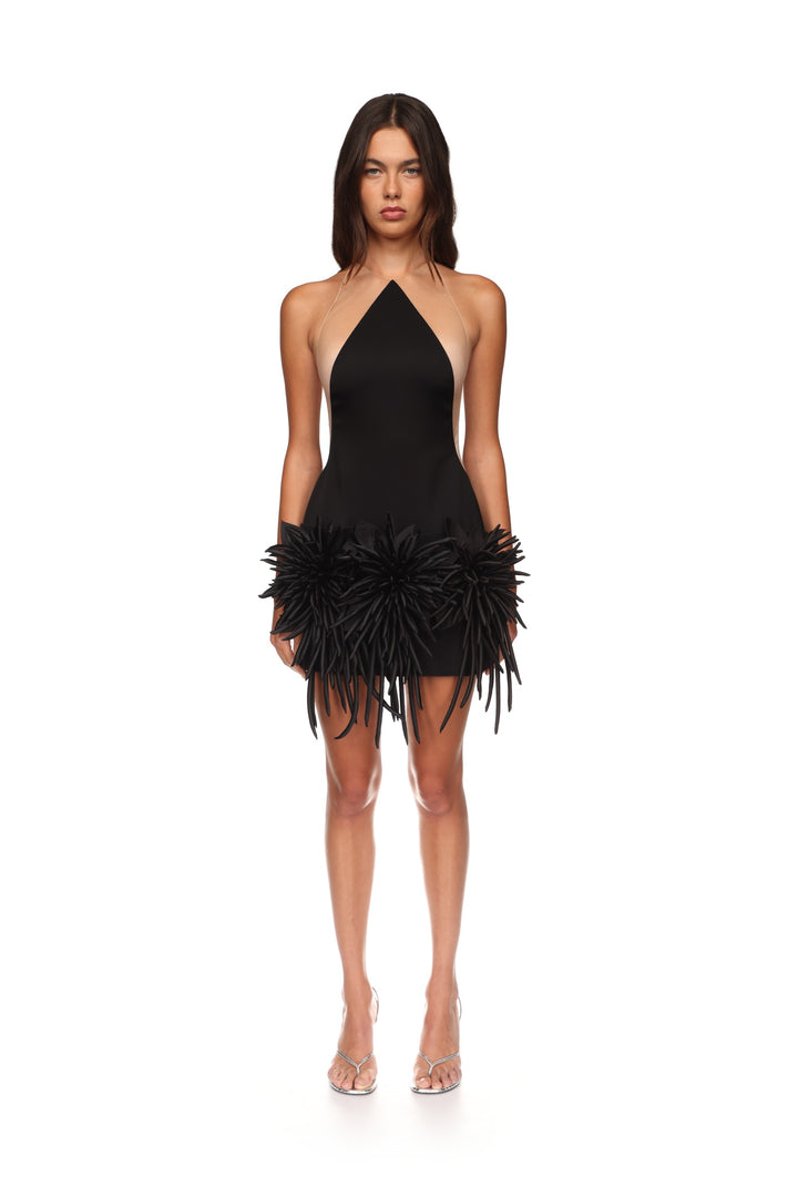 CACTUS DAHLIA DETAIL HALTER MINI DRESS