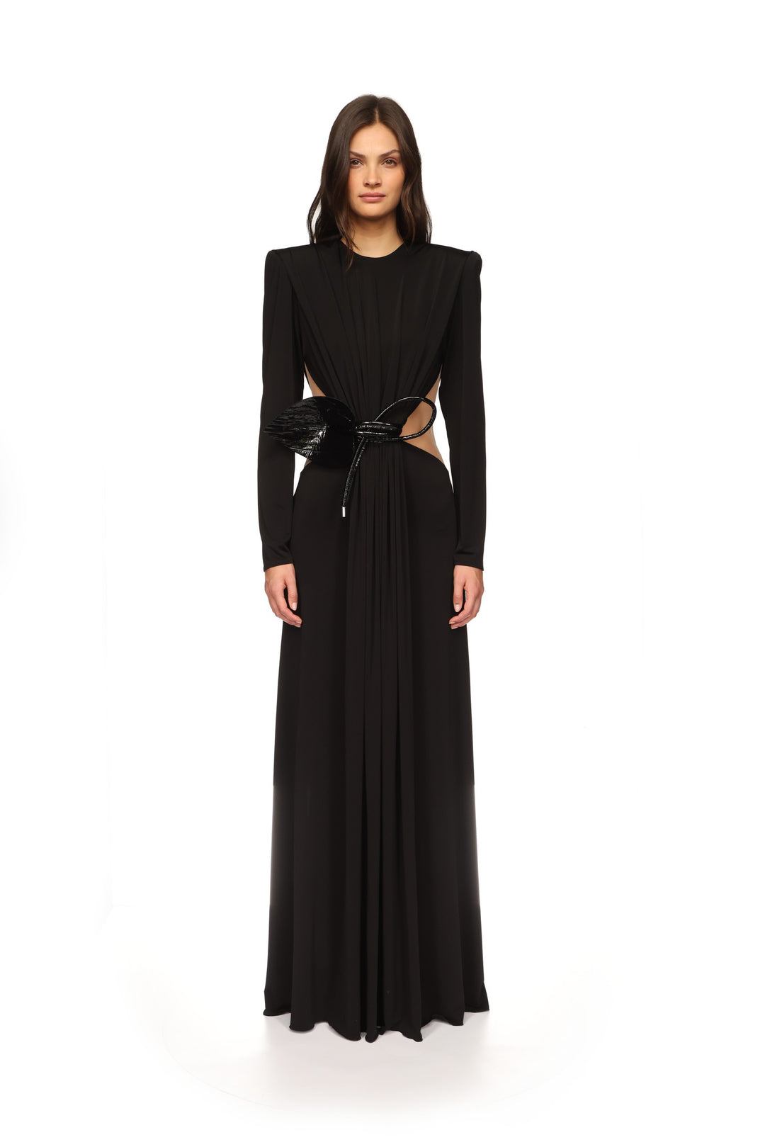 LEATHER LEAF AND SIDE CUT-OUT GOWN