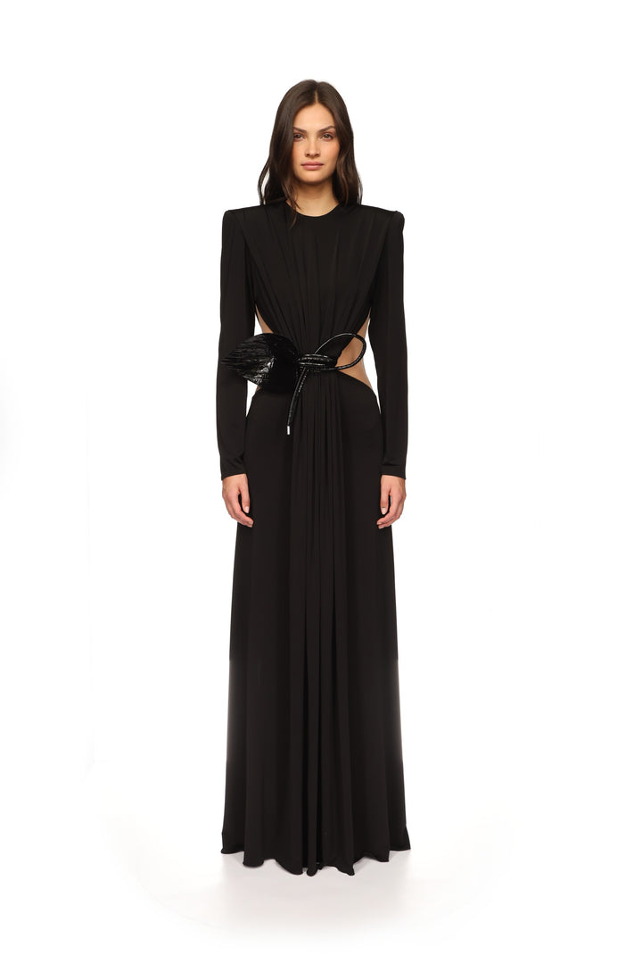 LEATHER LEAF AND SIDE CUT-OUT GOWN