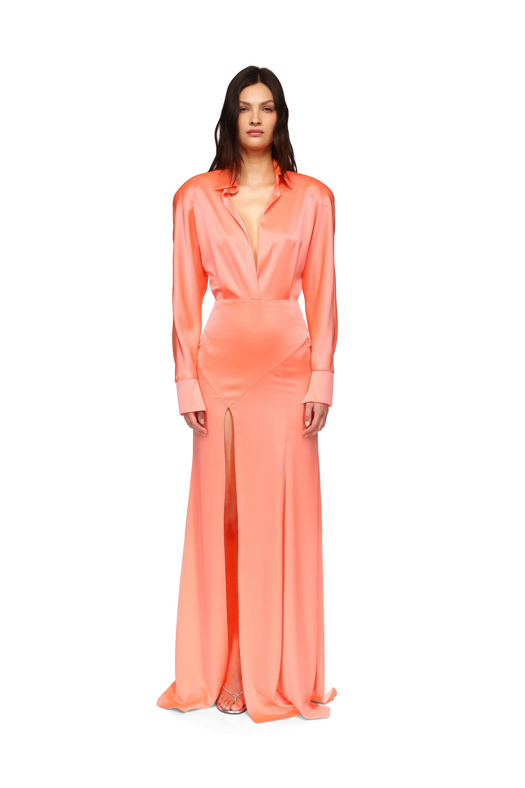 OPEN LEG SATIN SHIRT GOWN