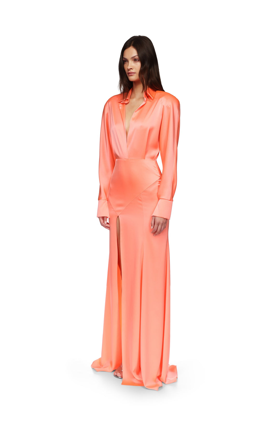 OPEN LEG SATIN SHIRT GOWN