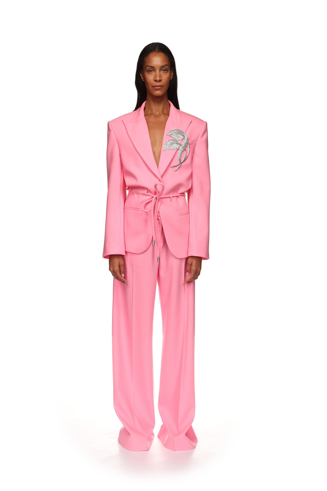 CRYSTAL LEAF TIE WAIST JACKET IN PINK