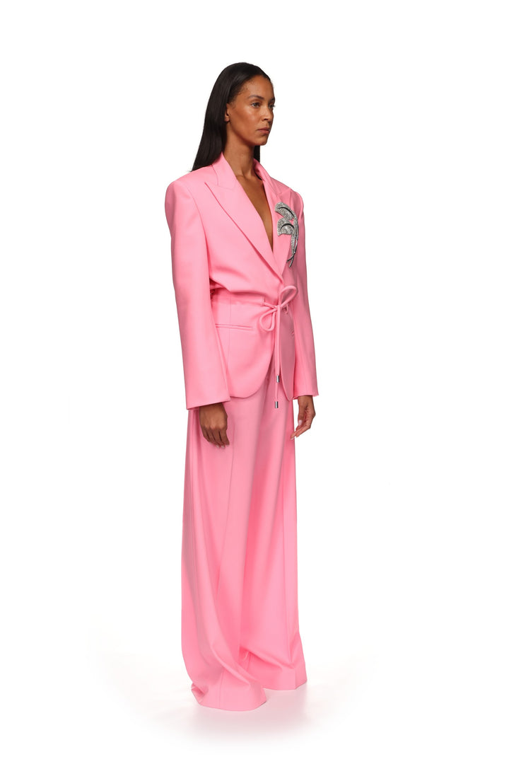 CRYSTAL LEAF TIE WAIST JACKET IN PINK