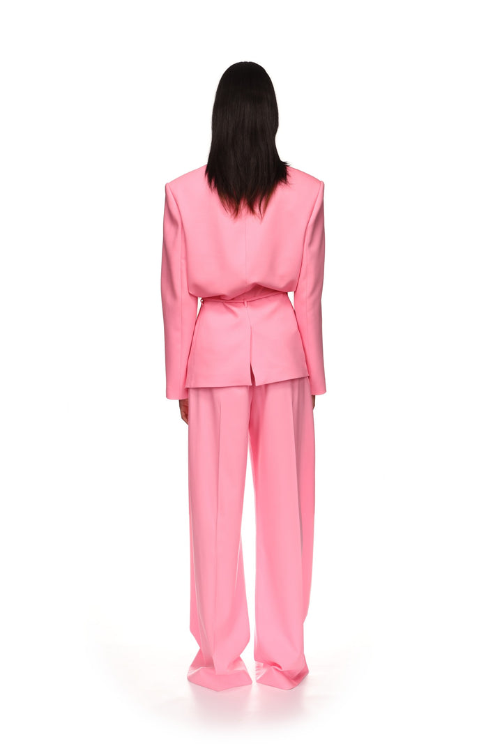 CRYSTAL LEAF TIE WAIST JACKET IN PINK