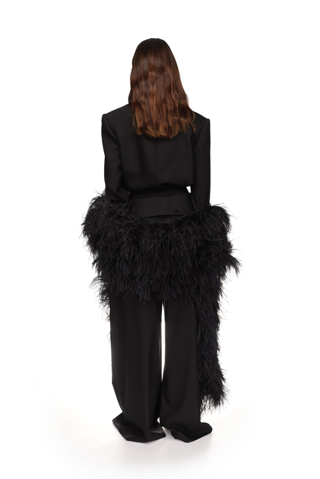 CRYSTAL LEAF TIE WAIST JACKET IN BLACK