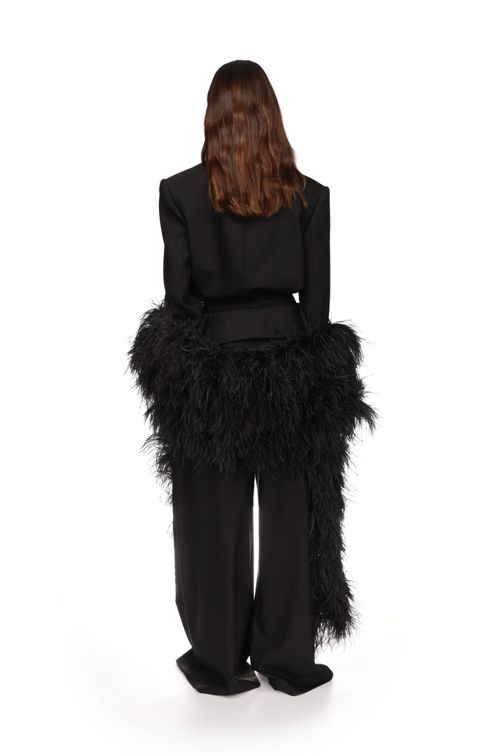 CRYSTAL LEAF TIE WAIST JACKET IN BLACK