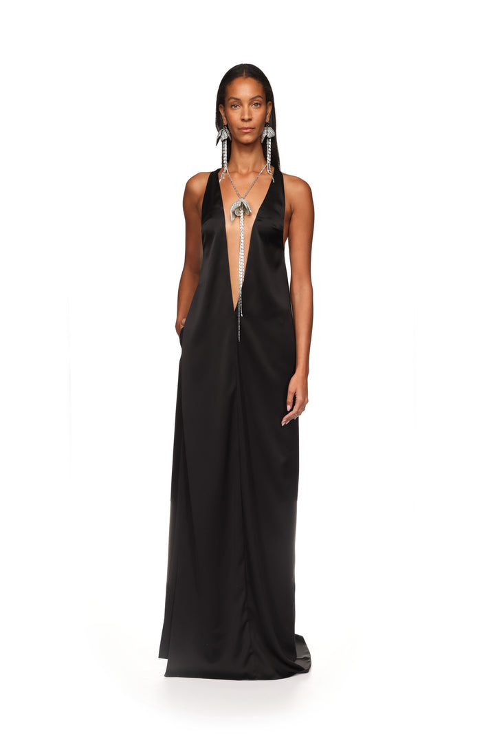 SATIN V NECK MAXI TUNIC