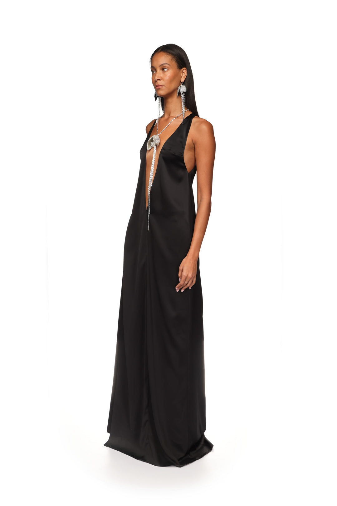 SATIN V NECK MAXI TUNIC
