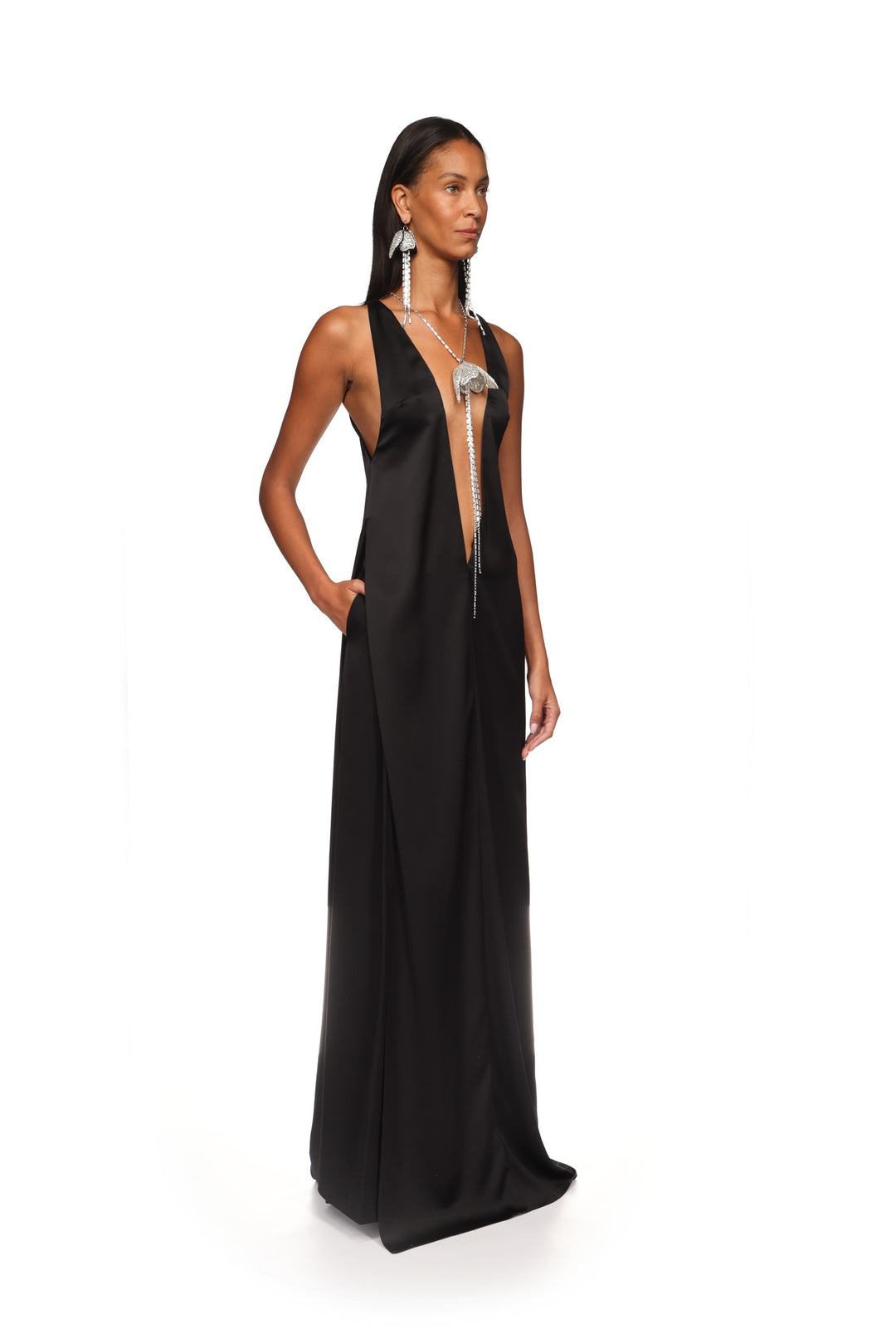 SATIN V NECK MAXI TUNIC