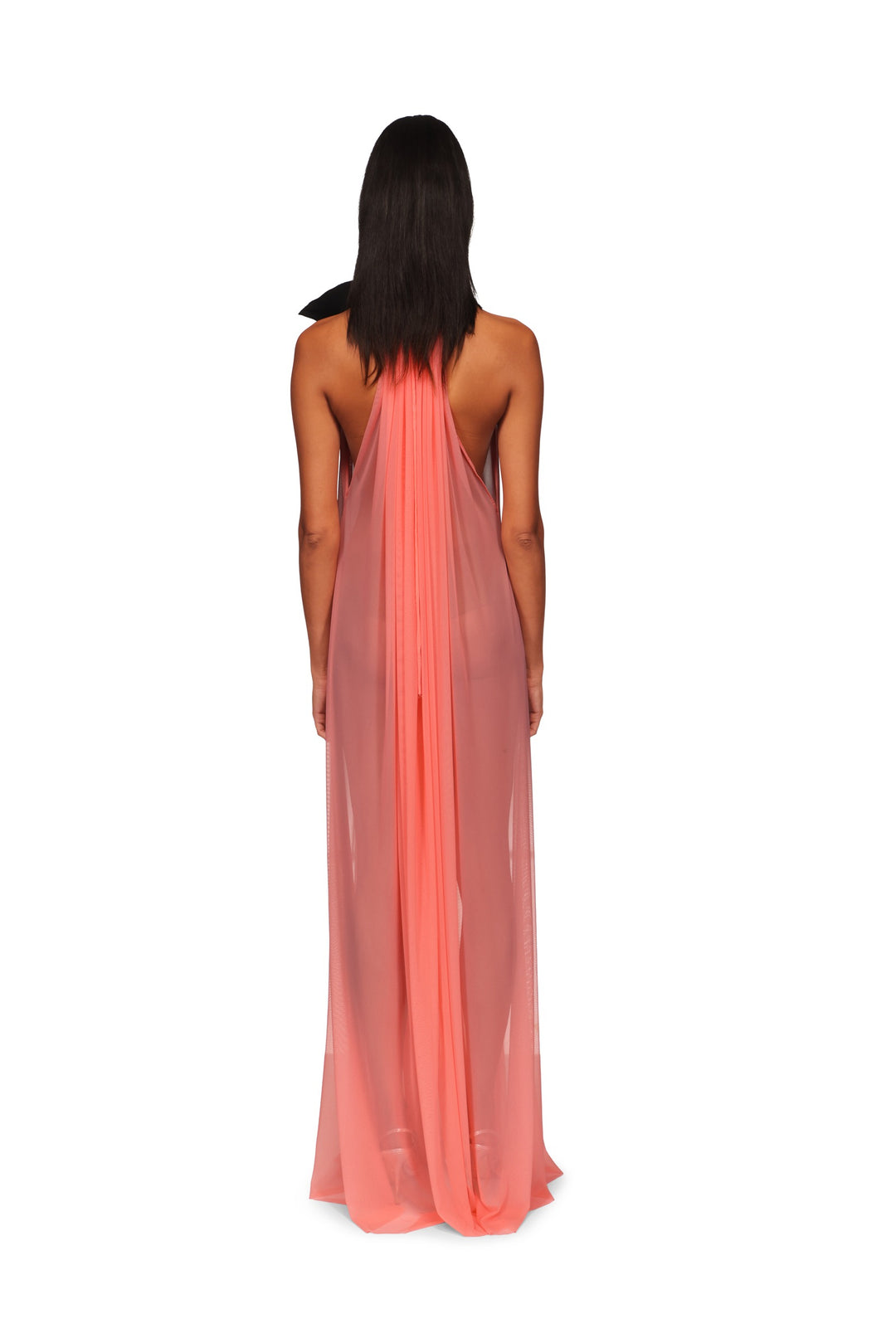 CRYSTAL LEAF AND GATHERED HALTER GOWN