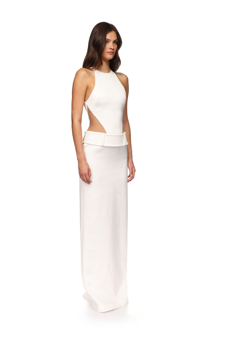 BELT DETAIL HALTERNECK GOWN