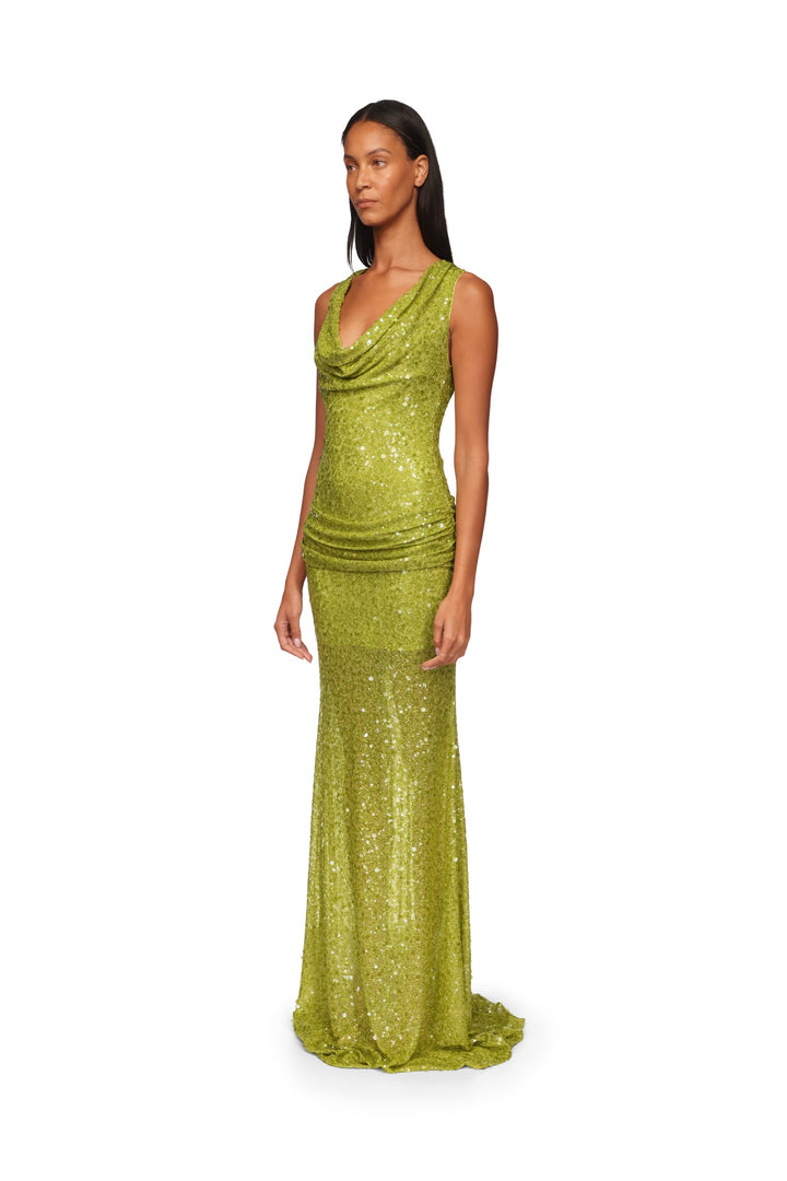 PLUNGE NECKLINE SEQUIN EMBELLISHED GOWN