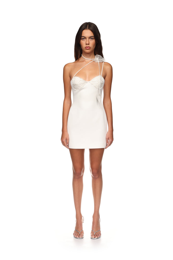 THREAD LEAF EMBROIDERY MINI DRESS