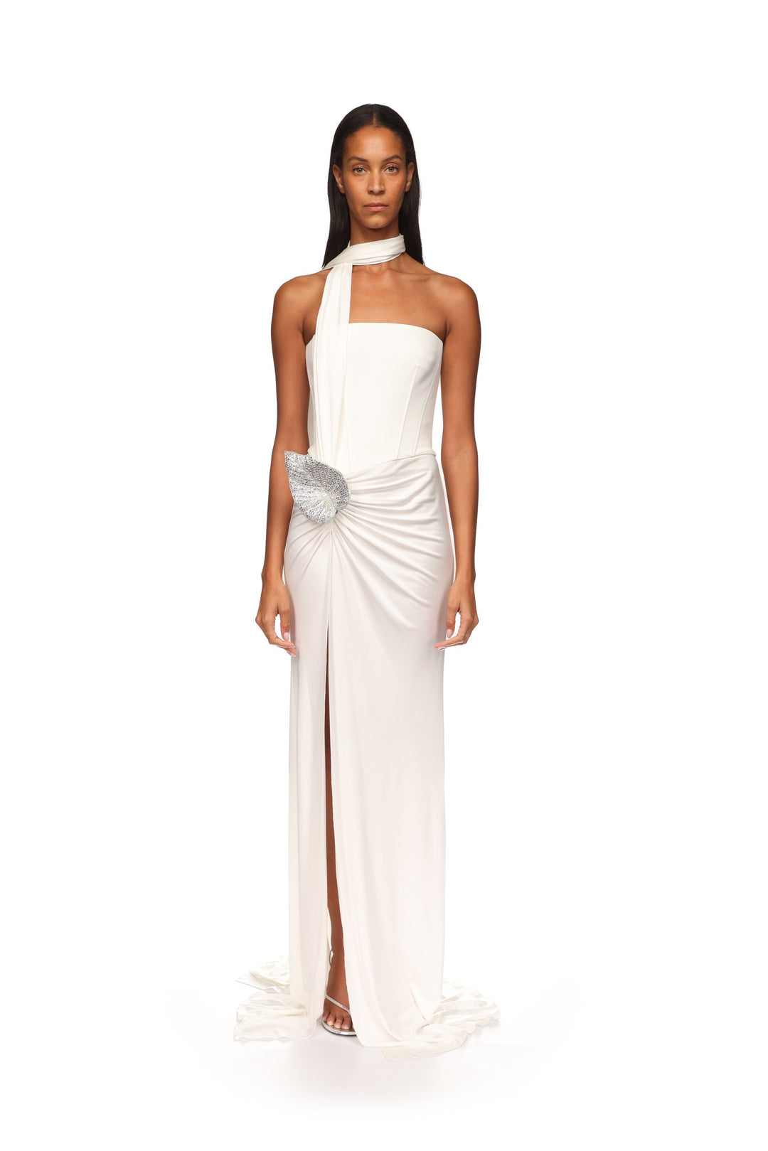CORSET TOP AND CRYSTAL LEAF GOWN