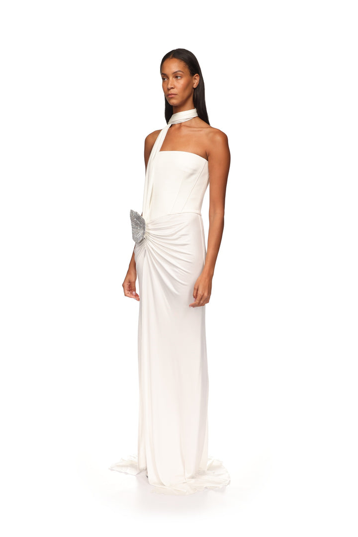 CORSET TOP AND CRYSTAL LEAF GOWN
