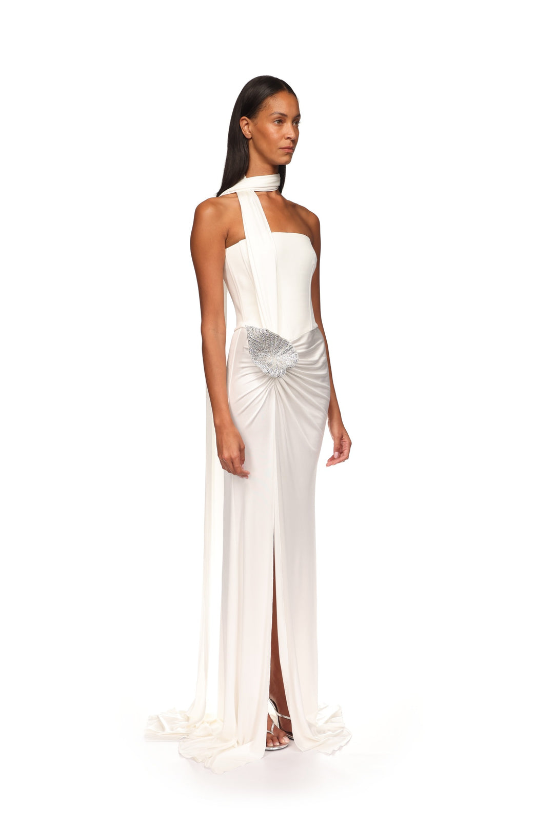 CORSET TOP AND CRYSTAL LEAF GOWN