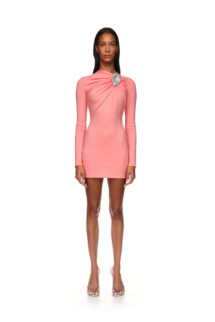 CRYSTAL LEAF AND RUCHED DETAIL MINI DRESS