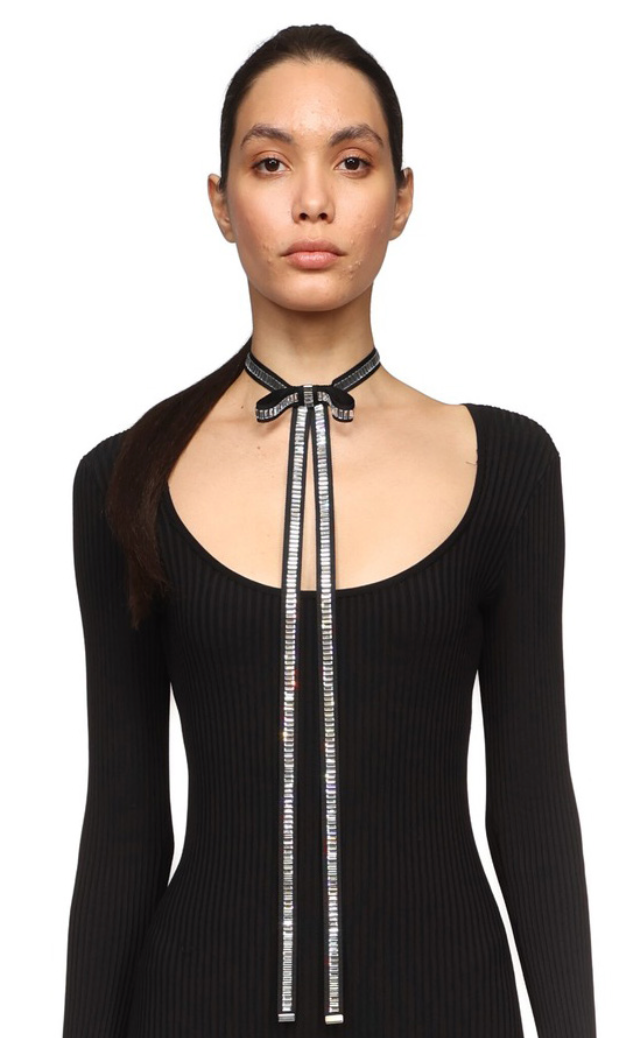 CRYSTAL BOW CHOKER IN BLACK